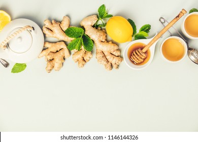 Ginger Tea With Lemon, Honey And Mint