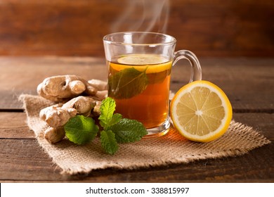 ginger tea with mint and lemon - Shutterstock ID 338815997