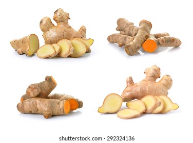 Ginger And Turmeric On White Background