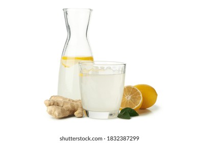 Ginger Water And Lemon Isolated On White Background