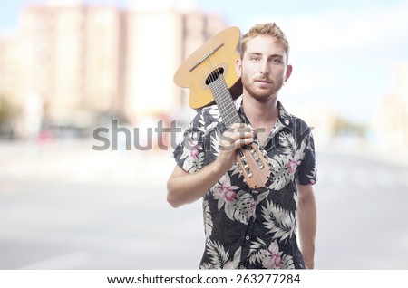 ginger young man with hawaiian shirt .