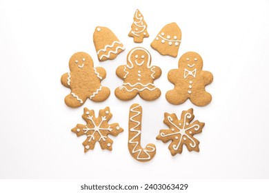 Gingerbread cookie of a Christmas tree with icing isolated on white background - Powered by Shutterstock