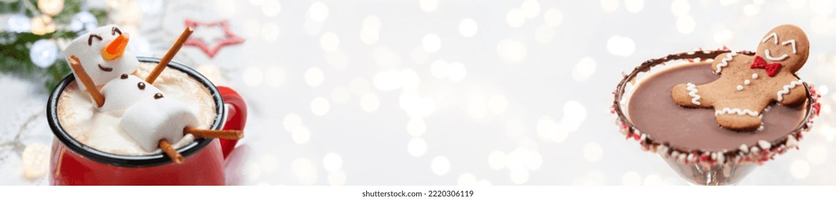 Gingerbread cookie man and marshmallow snowman in a Christmas drinks - Powered by Shutterstock