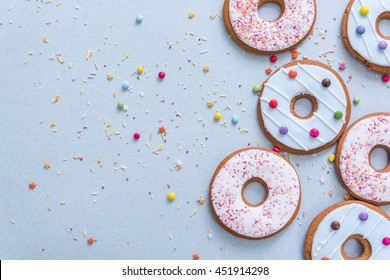 Gingerbread Cookies Flat Lay On Pastel Background