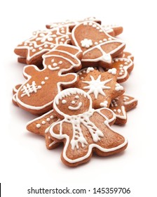 Gingerbread Cookies On White Background.