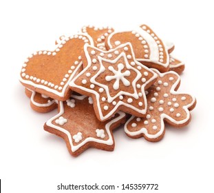 Gingerbread Cookies On White Background.