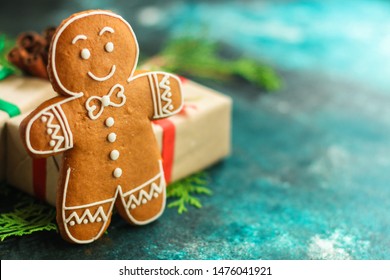 gingerbread. gifts and holiday, happy New Year. festive background. food background. top view - Powered by Shutterstock