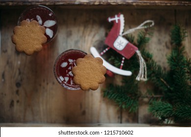 Gingerbread And Glogg, Also Known As Scandinavian Mulled Win Is A Traditional Scandinavian Warming Drink. Christmas Background And Concept For Design