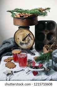 Gingerbread And Glogg, Also Known As Scandinavian Mulled Win Is A Traditional Scandinavian Warming Drink. Christmas Background And Concept For Design