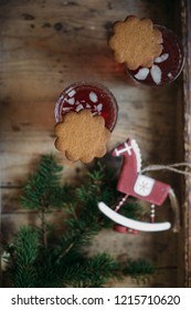 Gingerbread And Glogg, Also Known As Scandinavian Mulled Win Is A Traditional Scandinavian Warming Drink. Christmas Background And Concept For Design