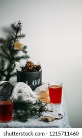 Gingerbread And Glogg, Also Known As Scandinavian Mulled Win Is A Traditional Scandinavian Warming Drink. Christmas Background And Concept For Design