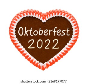 Gingerbread heart "Oktoberfest 2022" isolated on white background