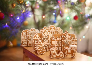 Gingerbread House Castle On Christmas Tree Background