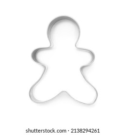 Gingerbread Man Cookie Cutter On White Background, Top View