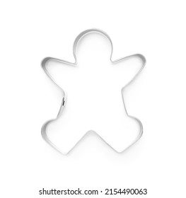 Gingerbread Man Cookie Cutter On White Background, Top View