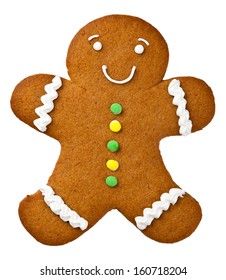 Gingerbread Man Isolated On White Background. Christmas Cookie