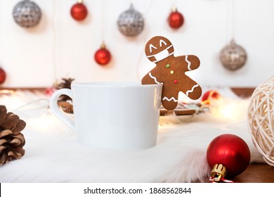 Gingerbread Man Mask Christmas Cookie Mug.