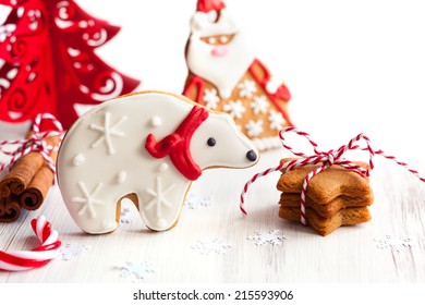 Gingerbread polar bear and Santa Claus - Powered by Shutterstock