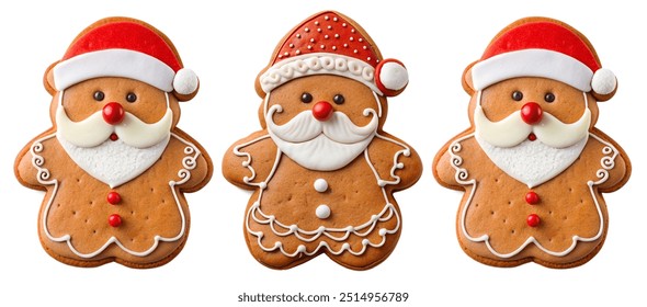 Gingerbread Santa Claus set on a white background. Holiday and party concept. - Powered by Shutterstock