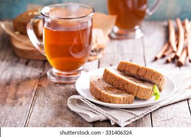 Gingerbread Warm And Spicy Loaf Cake With Hot Tea