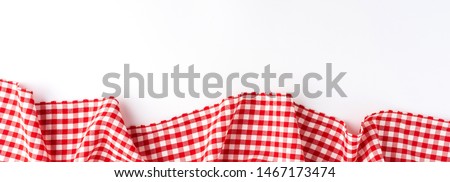 Gingham cloth on white background with copyspace. Banner