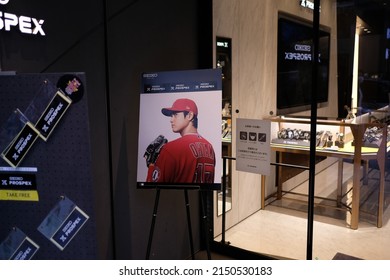 Ginza, Tokyo, Japan - April 28 2022: A Shohei Ohtani In An Ad For Seiko Watches.