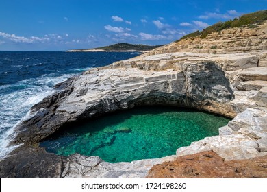 Giola natural pool in the rocks on Thasos island, Northern Greece. Picturesque pool in the rocks, rock formation - Powered by Shutterstock