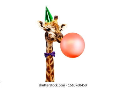 Giraffe Blow Air Balloon Birthday Party White Bg