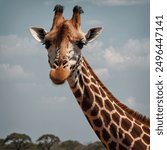 The Giraffe (Giraffa camelopardalis) is the tallest land animal, renowned for its long neck and legs, which can reach up to 18 feet (5.5 meters) in height. Native to the savannas and open woodlands of