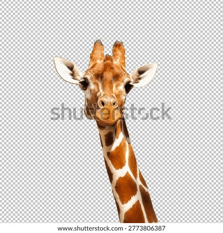 Giraffe isolated close up photo isolated on png background, cute, funny, happy giraffa portrait face shot, giraffe cut out.