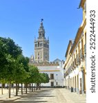 GIRALDA IS THE  BELL TOWER OF THE CATHEDRAL OF SANTA MARÁ DE LA SEDE IN THE CITY OF SEVILLE, IN ANDALUSIA.