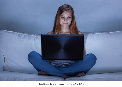 Girl addicted to social media in her room