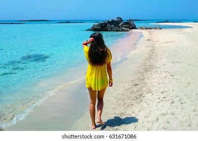 Girl Alone On Beach Elafonissi Grece