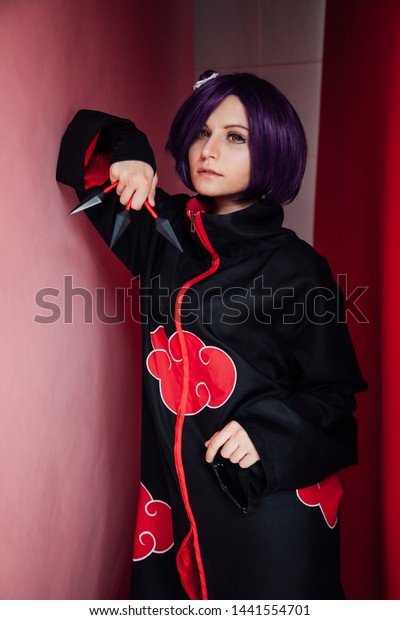 Girl Anime Purple Hair Samurai Ninja Stock Photo Edit Now 1441554701