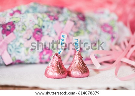 girl announcement using candy pink foil stock photo edit now its a girl announcements