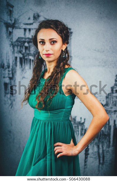 Girl Beautiful Hair Makeup Green Evening Stock Photo Edit Now