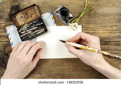 Girl With Beautiful Hands Writing A Letter