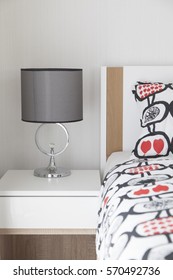 Girl Bedroom With Side Table Lamp