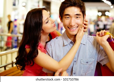 Girl Being About To Kiss Her Boyfriend Smiling At Cam, Shopping Series