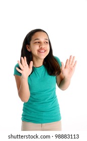 Girl Being Silly On A White Background