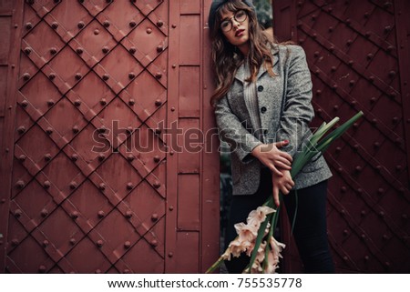 Similar – Happy thin woman with sunglasses and hat smiling while visiting The Rocks in Sydney city, Australia.