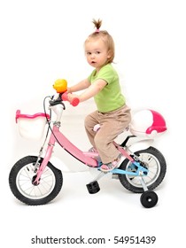 girl in bike isolated on white