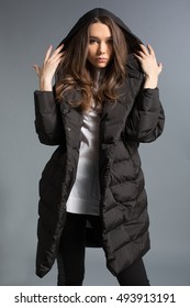 Girl Black Down Jacket Stock Photo 493913191 | Shutterstock