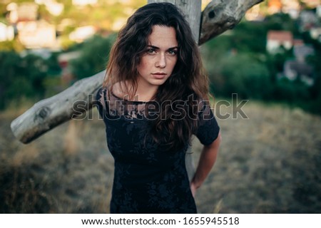 Similar – Portrait of girl in red dress