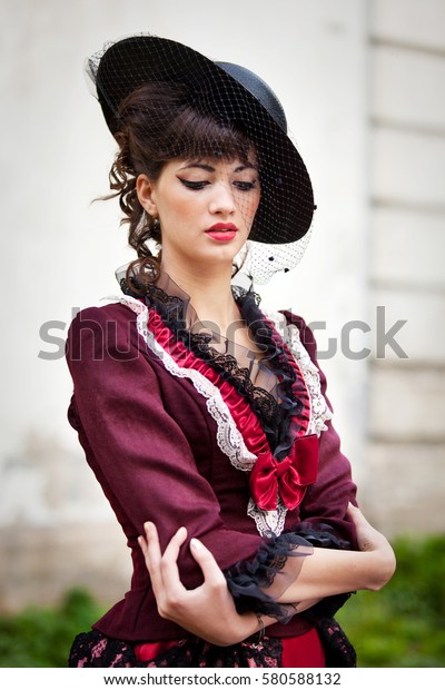 girl black hair style 19th century stock photo edit now