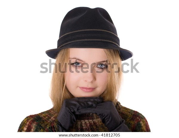 girls black hat and gloves