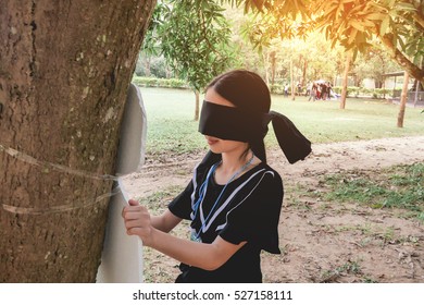 The Girl  A Blindfold On.