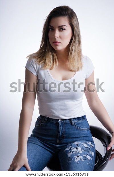 Girl Blonde Brown Hair Blue Jeans Stock Image Download Now