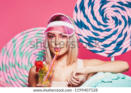 Girl Blonde Hair Wearing Top Pink Stock Image Download Now