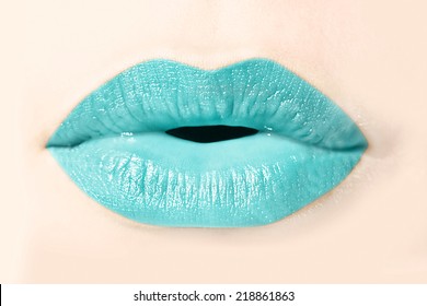 Girl Blue Lips Close Up